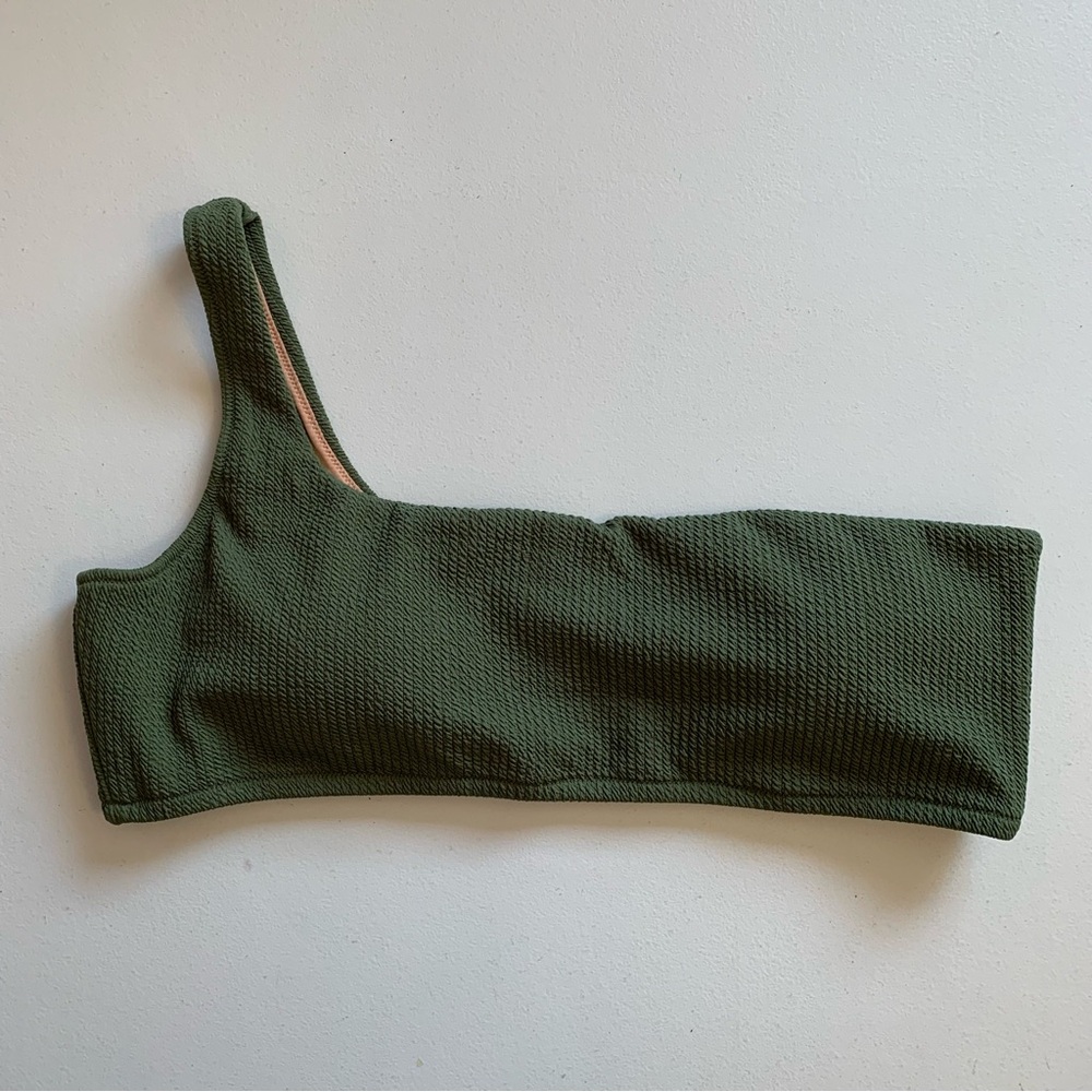 J Crew Size 2X Green Textured One Shoulder Bikini Top Swimwear NWT - Picture 3 of 17